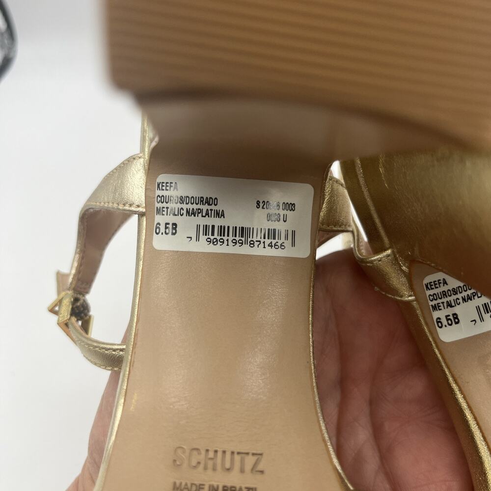 Schutz Women Platform Heel 6.5B Gold Leather Sole Ankle Strap Cocktail Shoes NIB - Picture 12 of 16